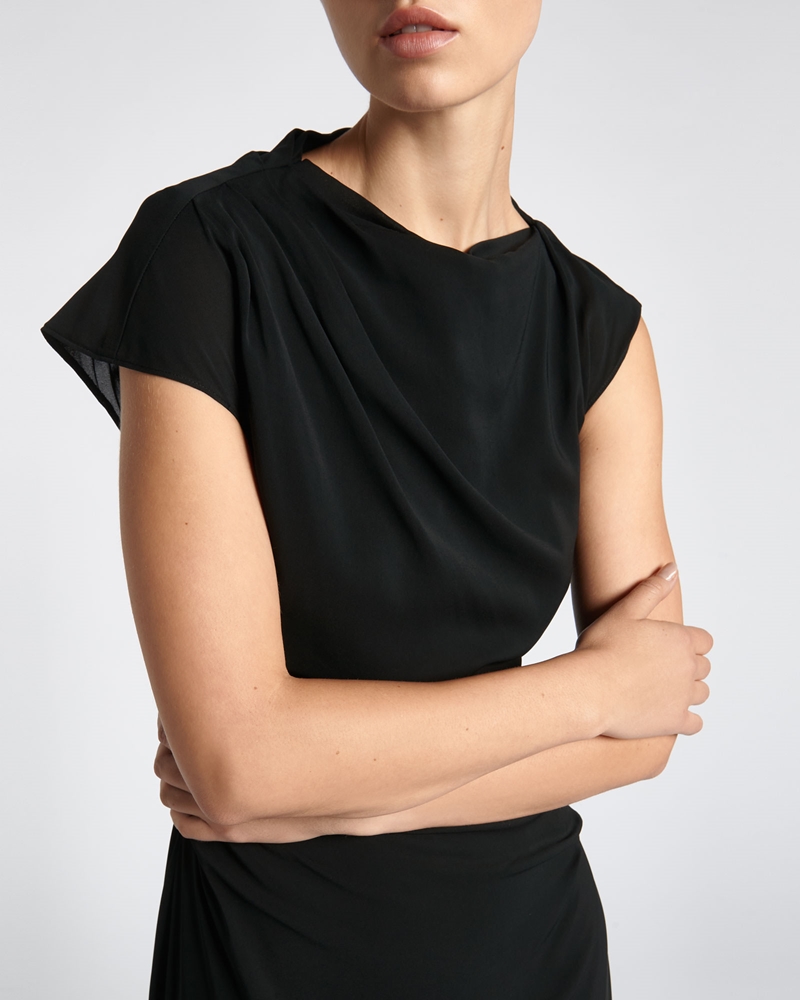Occasionwear | Asymmetric Draped Midi Dress | 990 Black