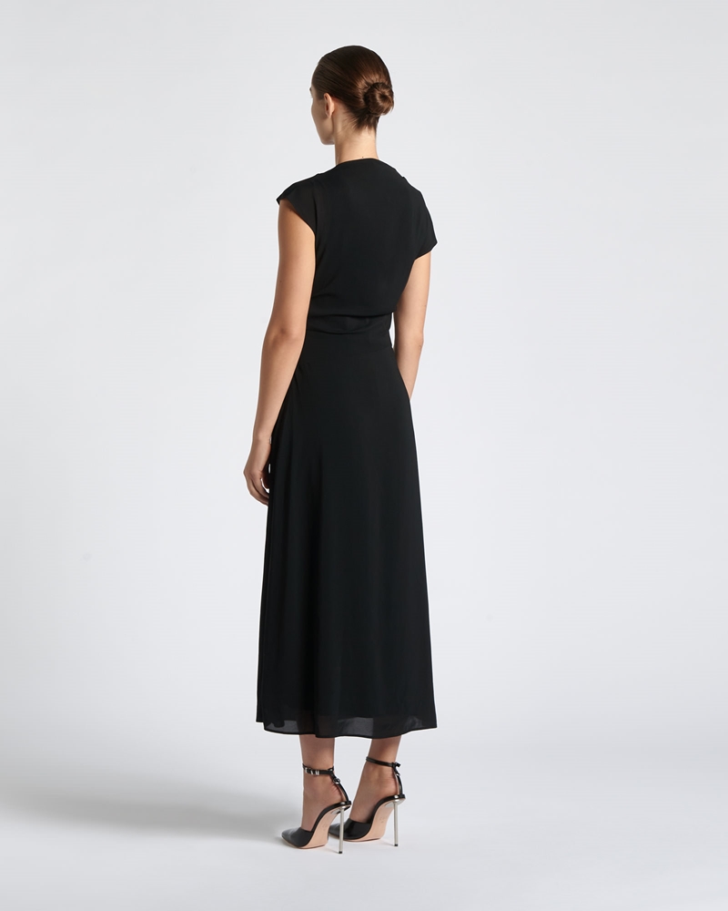 Occasionwear  | Asymmetric Draped Midi Dress | 990 Black