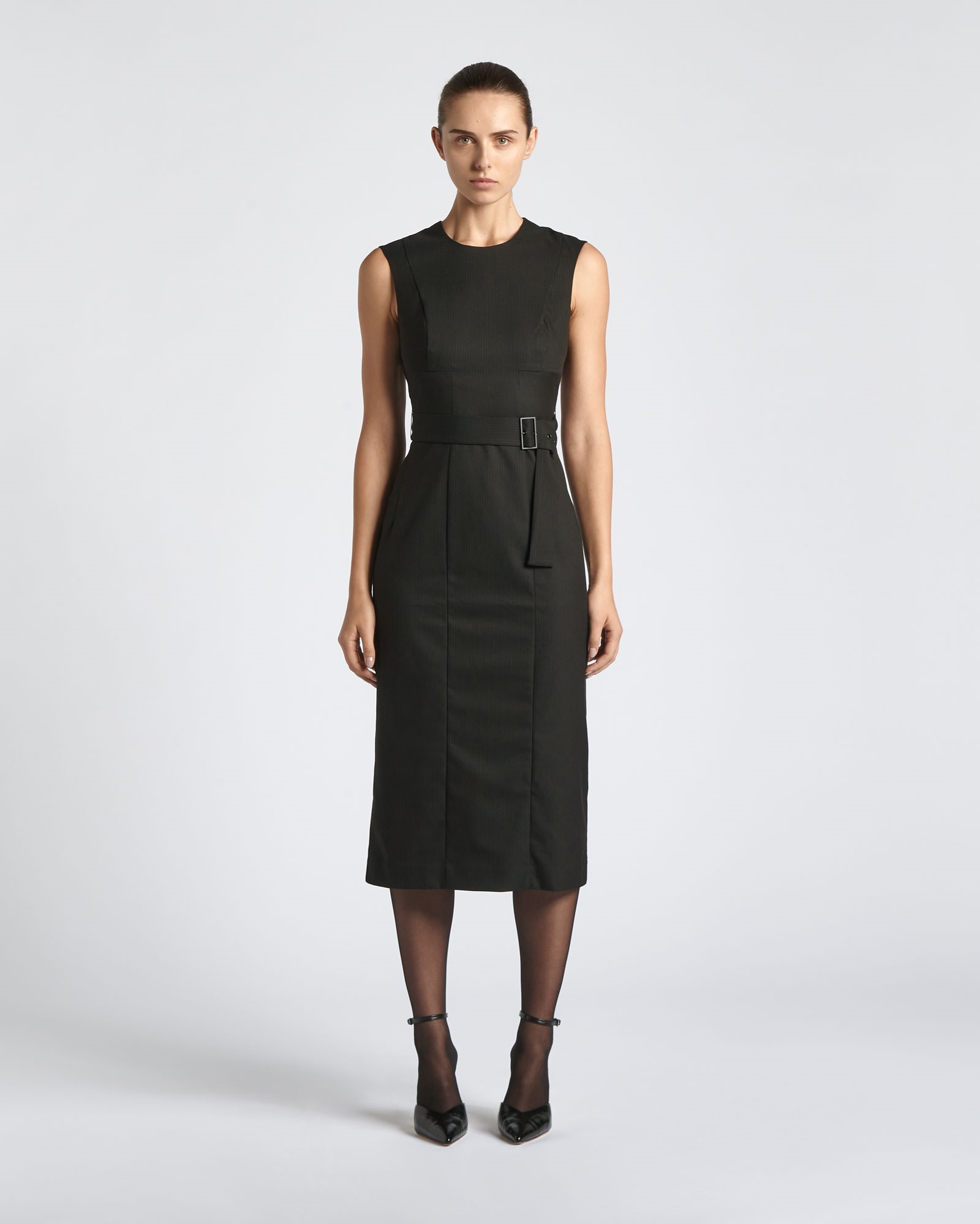 Dresses | Pinstripe Tailored Midi Dress | 990 Black