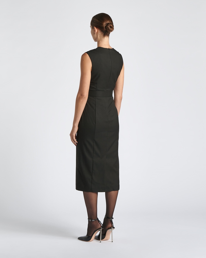 Dresses  | Pinstripe Tailored Midi Dress | 990 Black