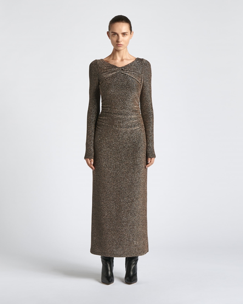 Dresses | Lurex Jersey Twist Midi Dress | 981 Black Gold
