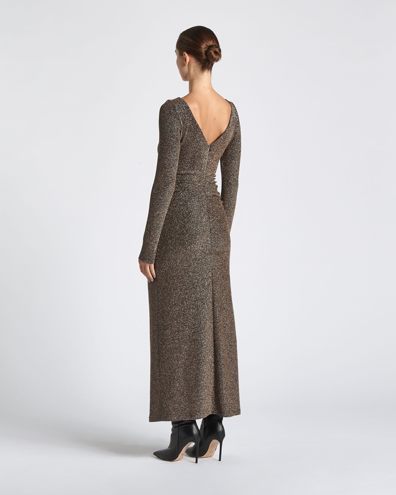Dresses  | Lurex Jersey Twist Midi Dress | 981 Black Gold