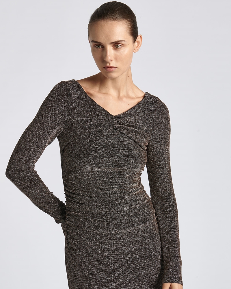Dresses  | Lurex Jersey Twist Midi Dress | 981 Black Gold