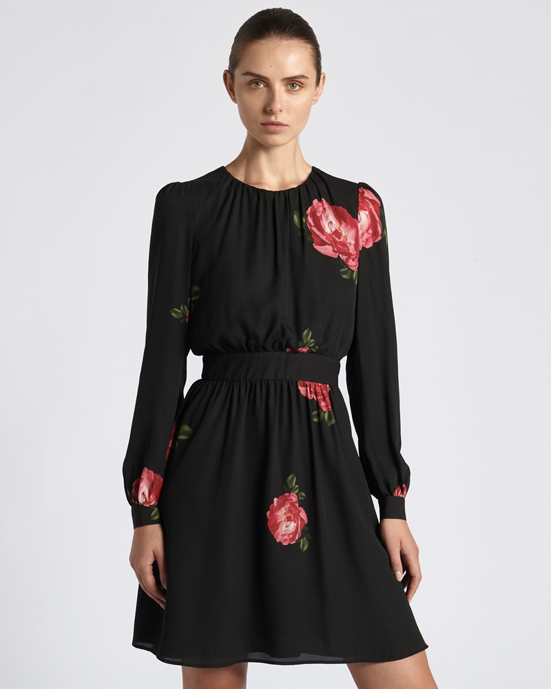 New Arrivals  | Rose Long Sleeve Mini Dress | 990 Black