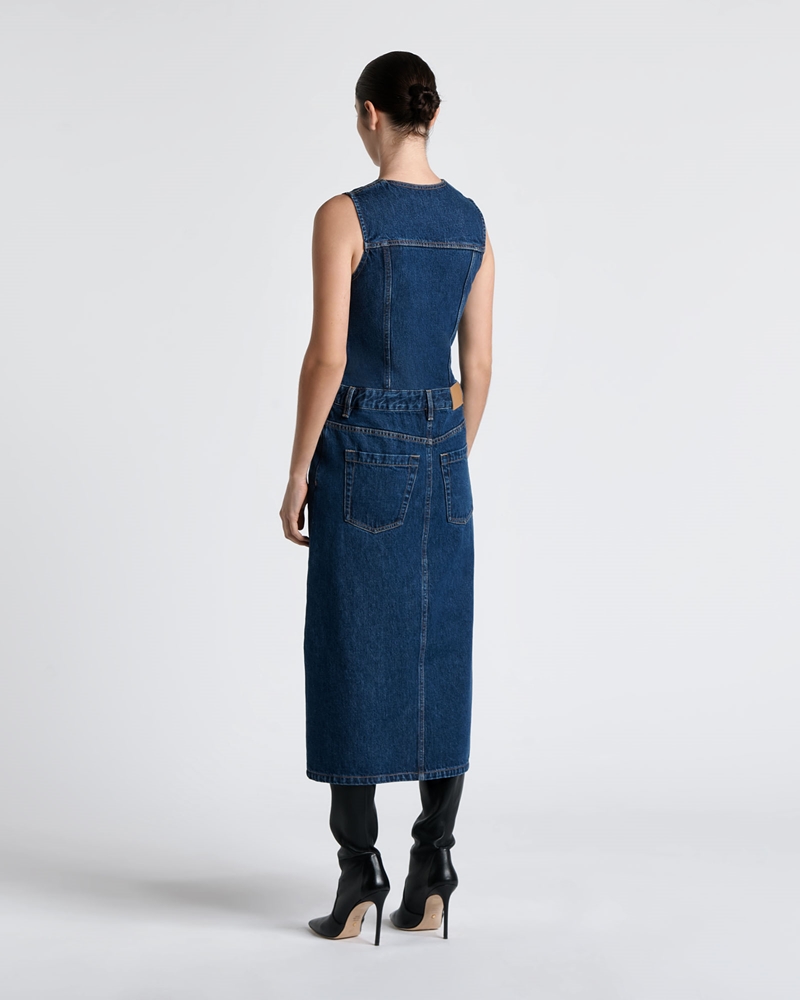 Denim  | Denim Column Dress | 796 Mid Wash Blue