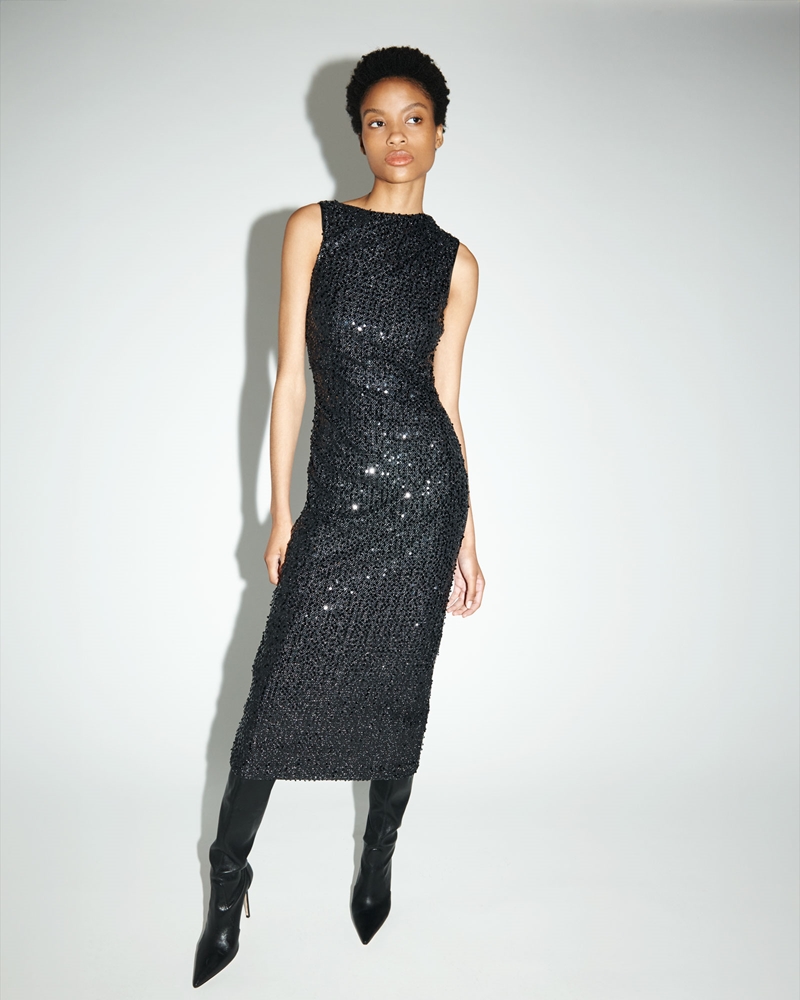 Dresses  | Twisted Sequin Midi Dress | 990 Black