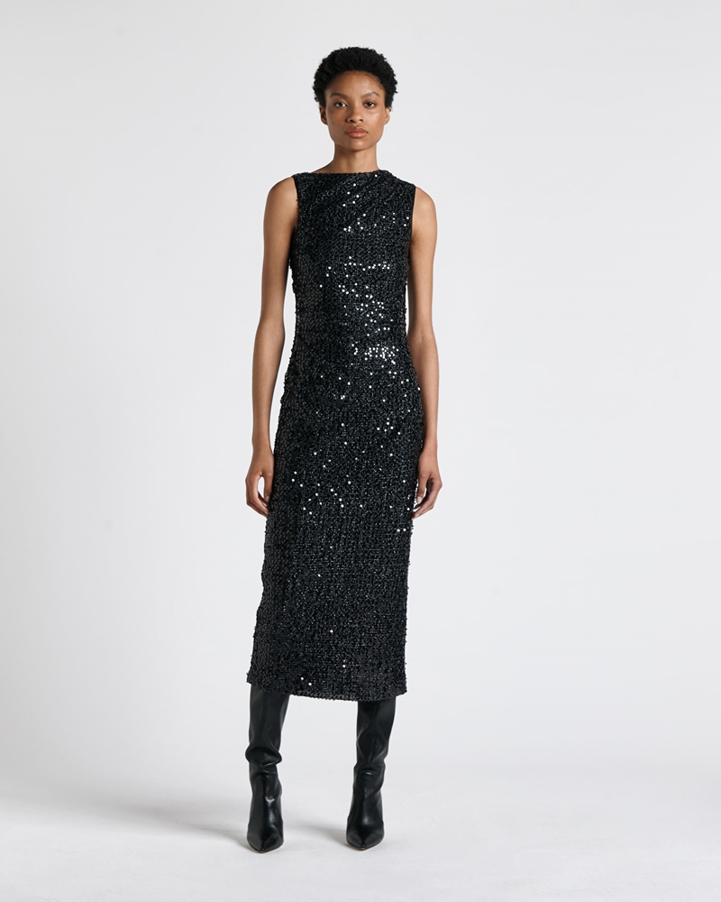 Dresses | Twisted Sequin Midi Dress | 990 Black
