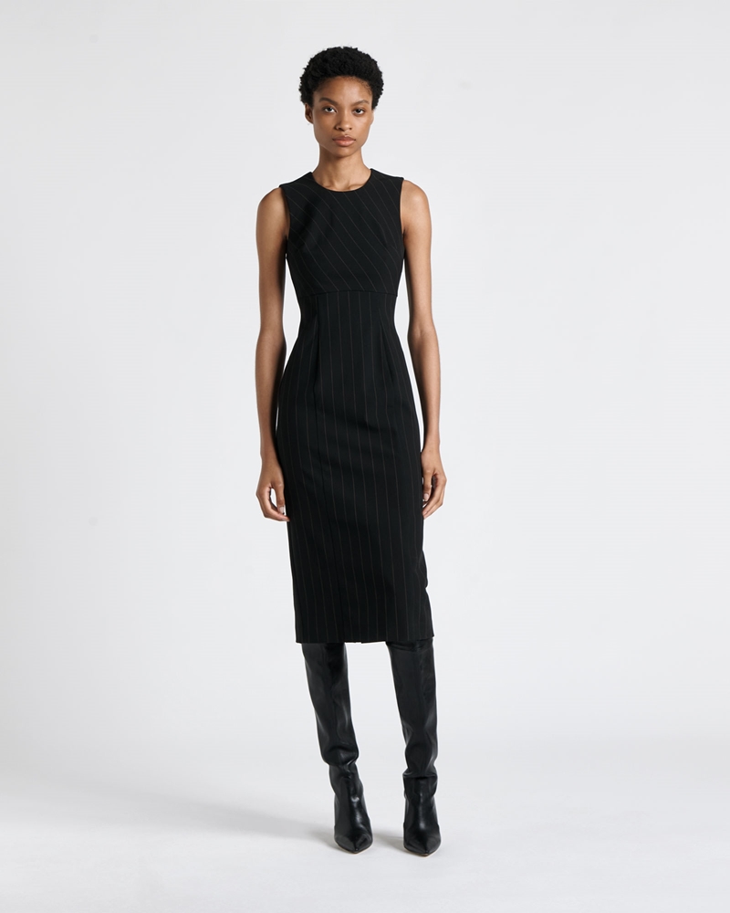 Dresses | Pinstripe Midi Dress | 990 Black