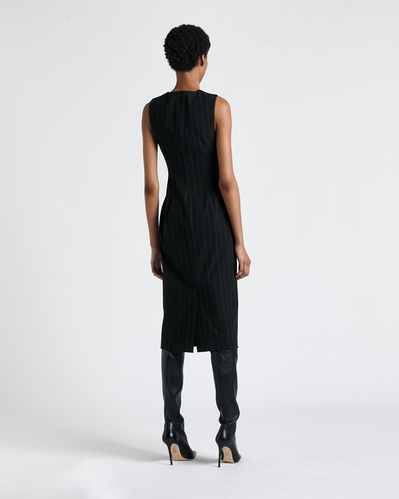 New Arrivals  | Pinstripe Midi Dress | 990 Black