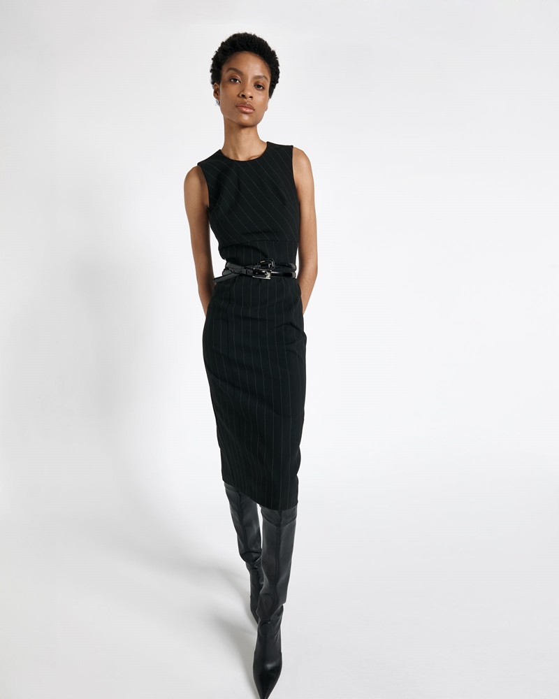 Dresses  | Pinstripe Midi Dress | 990 Black