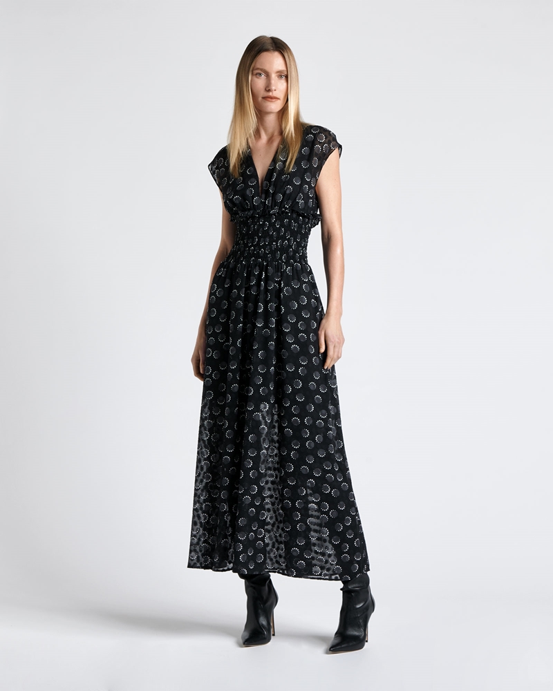 New Arrivals | Jacquard Spot Maxi Dress | 990 Black