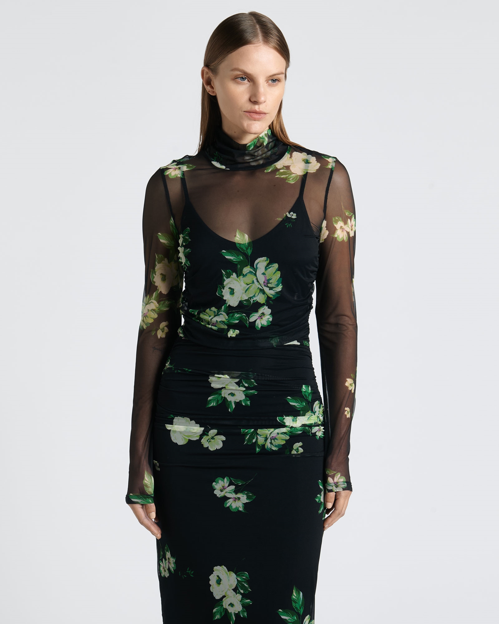 Dresses  | Green Rose Mesh Midi Dress | 780 Ink