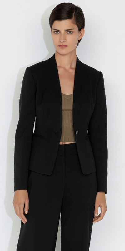 Jackets and Coats  | Eco Poly Viscose Collarless Blazer | 990 Black