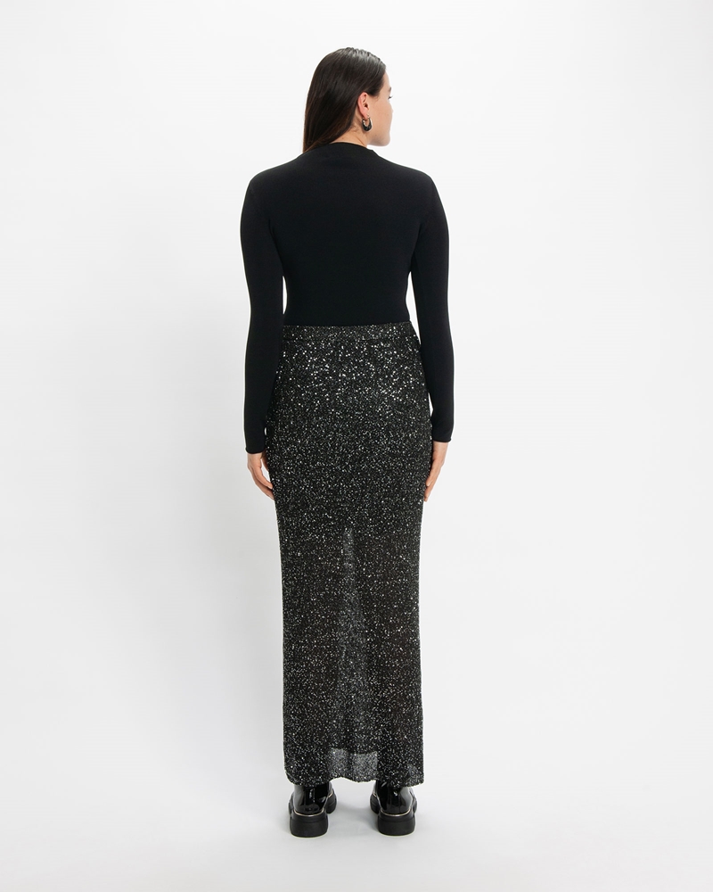 Skirts  | Sequin Knit Maxi | 980 Silver Black