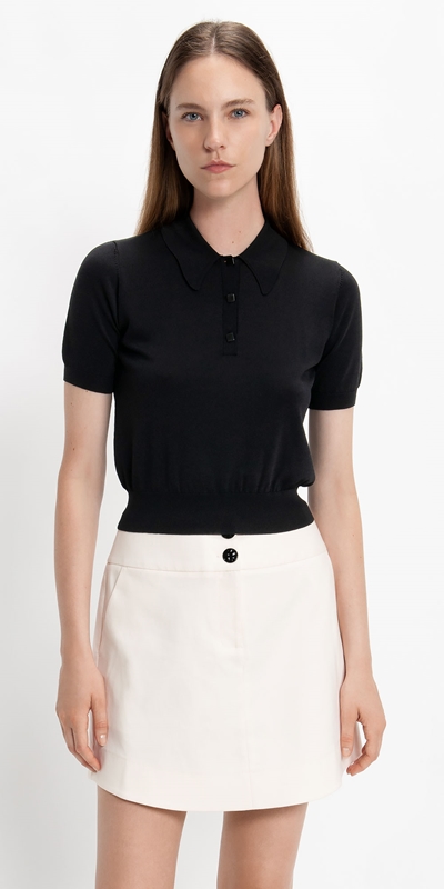 Knitwear  | Short Sleeve Polo Collar Knit | 990 Black