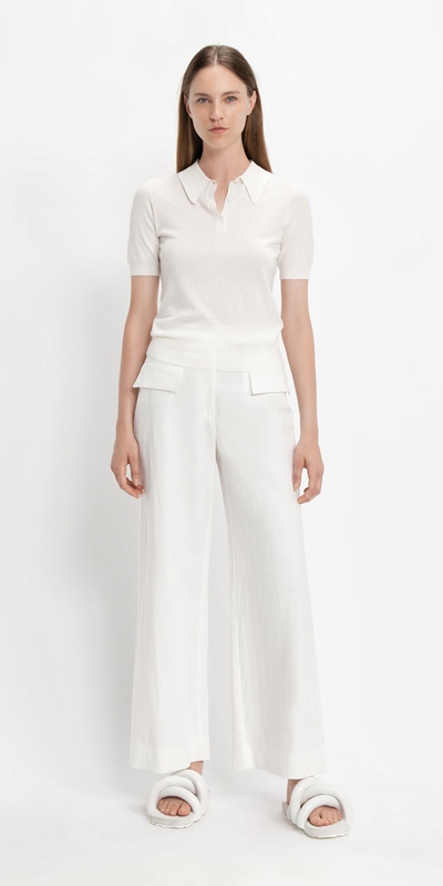Knitwear | Short Sleeve Polo Collar Knit | 100 White