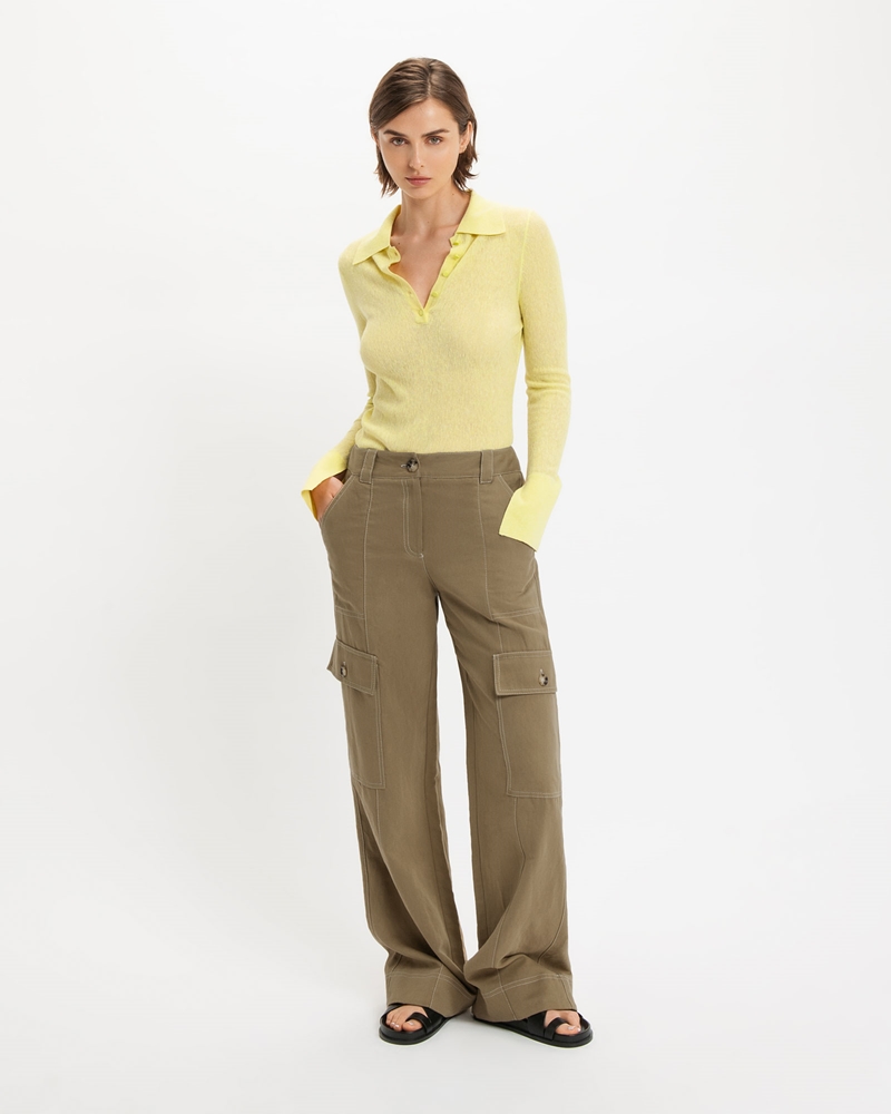 Tops and Shirts | Sheer Crepe Polo Collar Knit | 168 Lemongrass