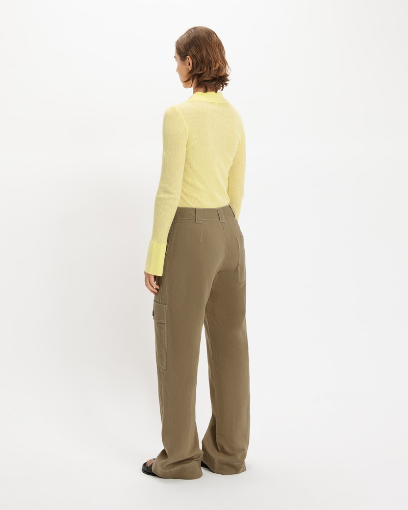 Tops and Shirts  | Sheer Crepe Polo Collar Knit | 168 Lemongrass
