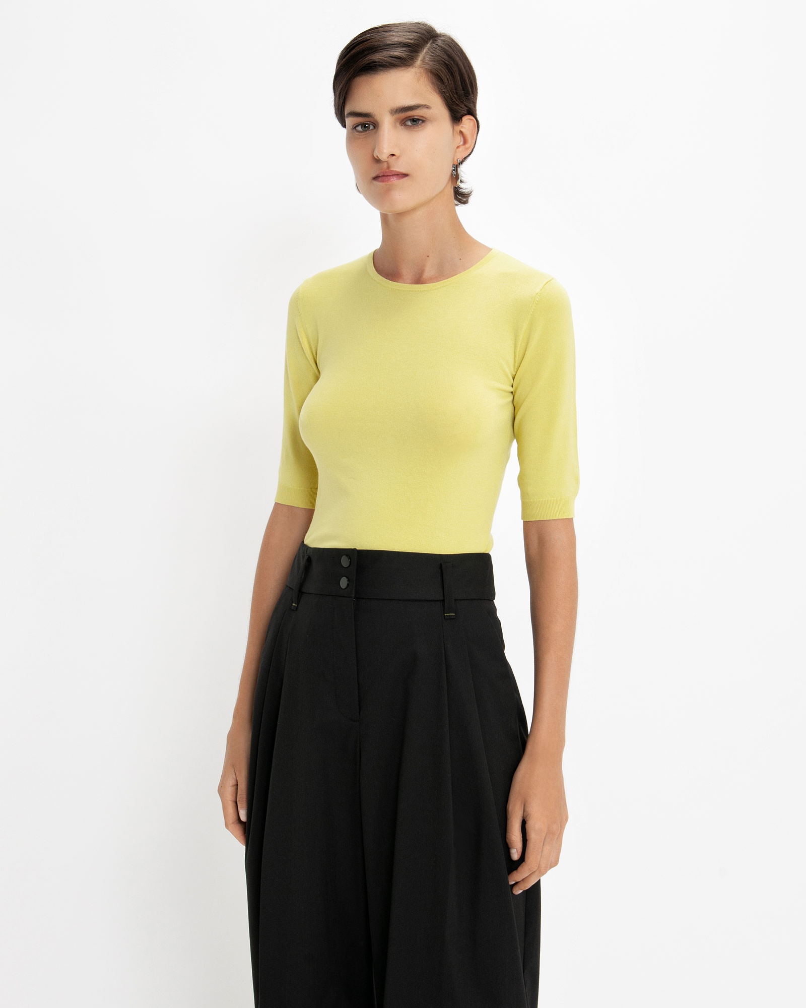 Knitwear | Elbow Sleeve Round Neck Knit | 352 Soft Lime
