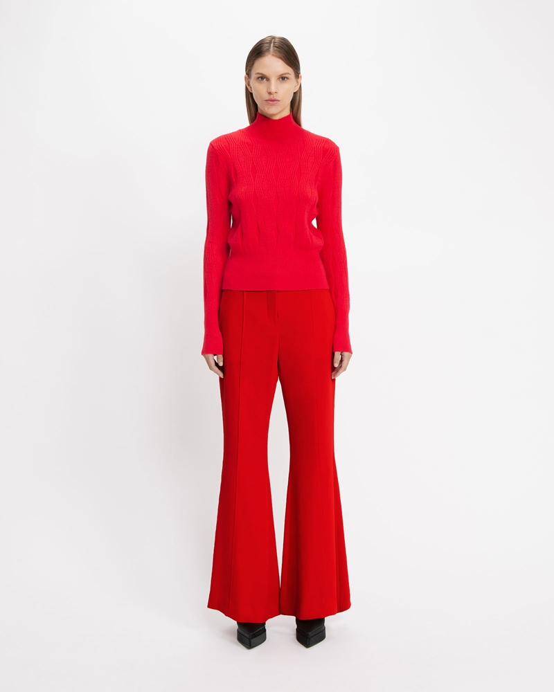 Tops and Shirts | Textured Wave Funnel Neck Sweater | 660 Red