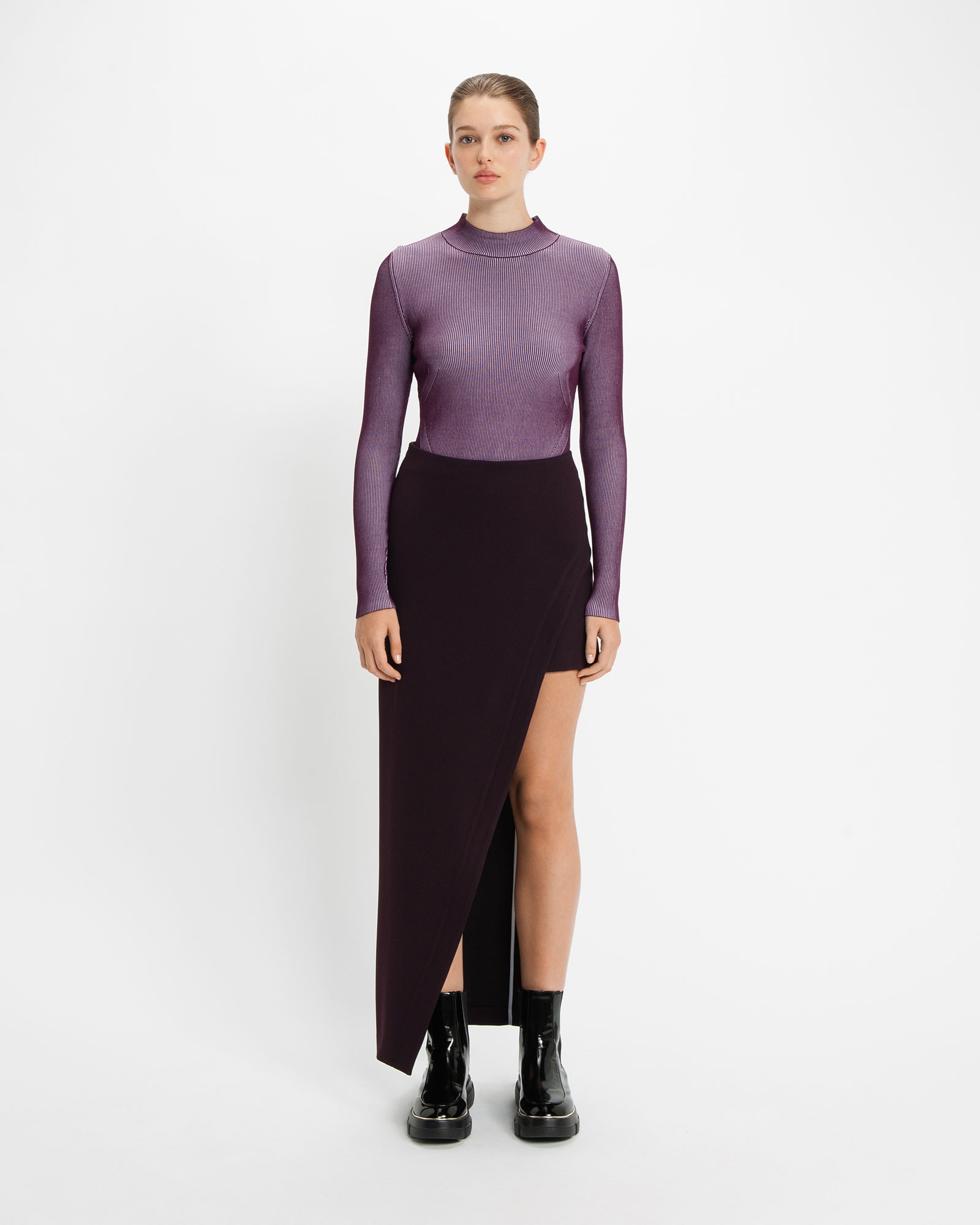 Knitwear | Two Toned Ribbed Knit | 690 Burgundy