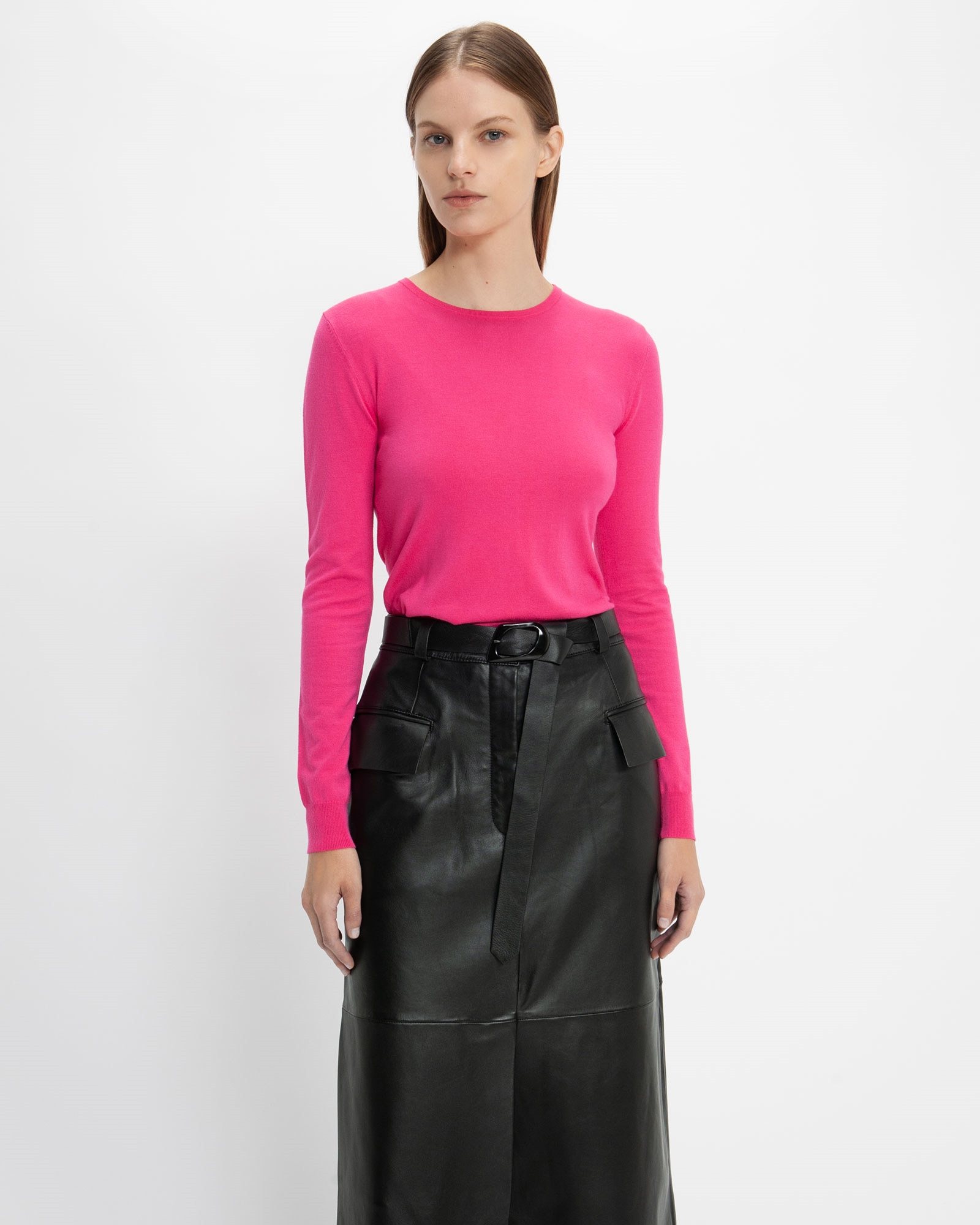 Knitwear | Basic Long Sleeve Knit  | 519 Hot Pink