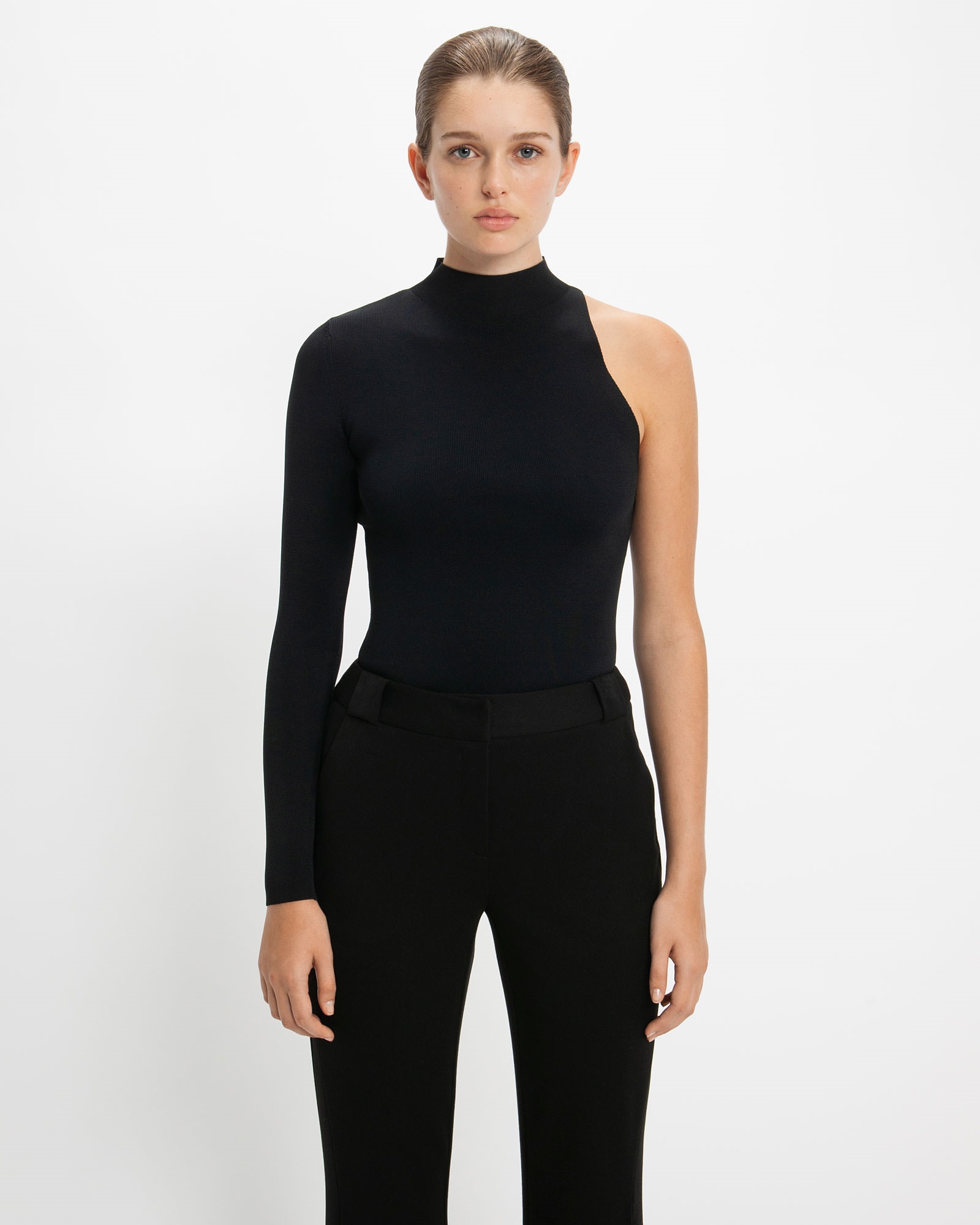 Knitwear | One Sleeve Cutaway Knit Top | 990 Black