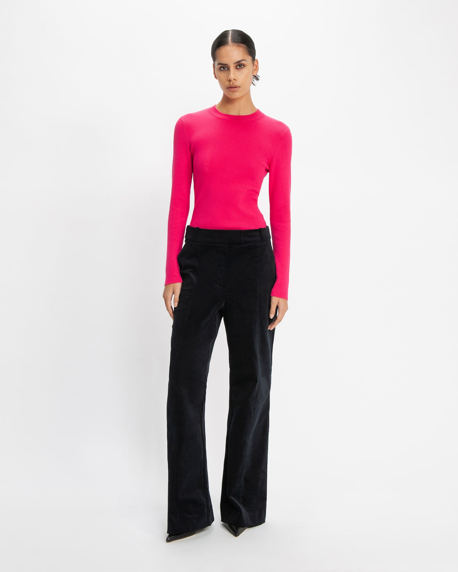 Sale | Good Earth Cotton® Long Sleeve Ribbed Knit | 519 Hot Pink