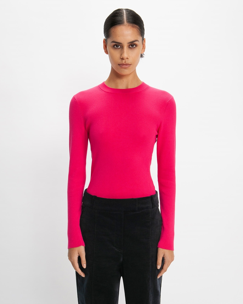 Sale | Good Earth Cotton® Long Sleeve Ribbed Knit | 519 Hot Pink