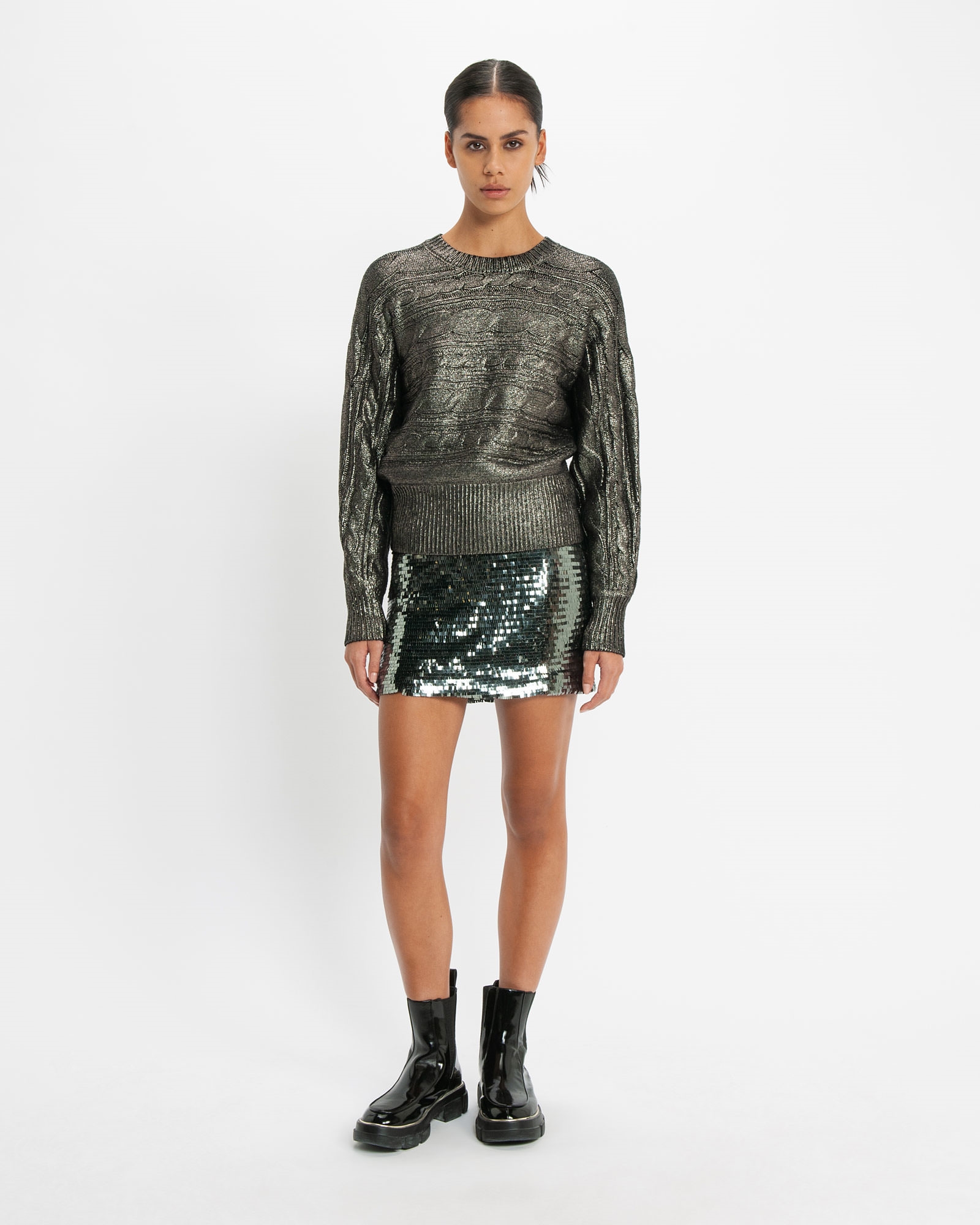 Sale | Metallic Cable Sweater | 960 Gunmetal