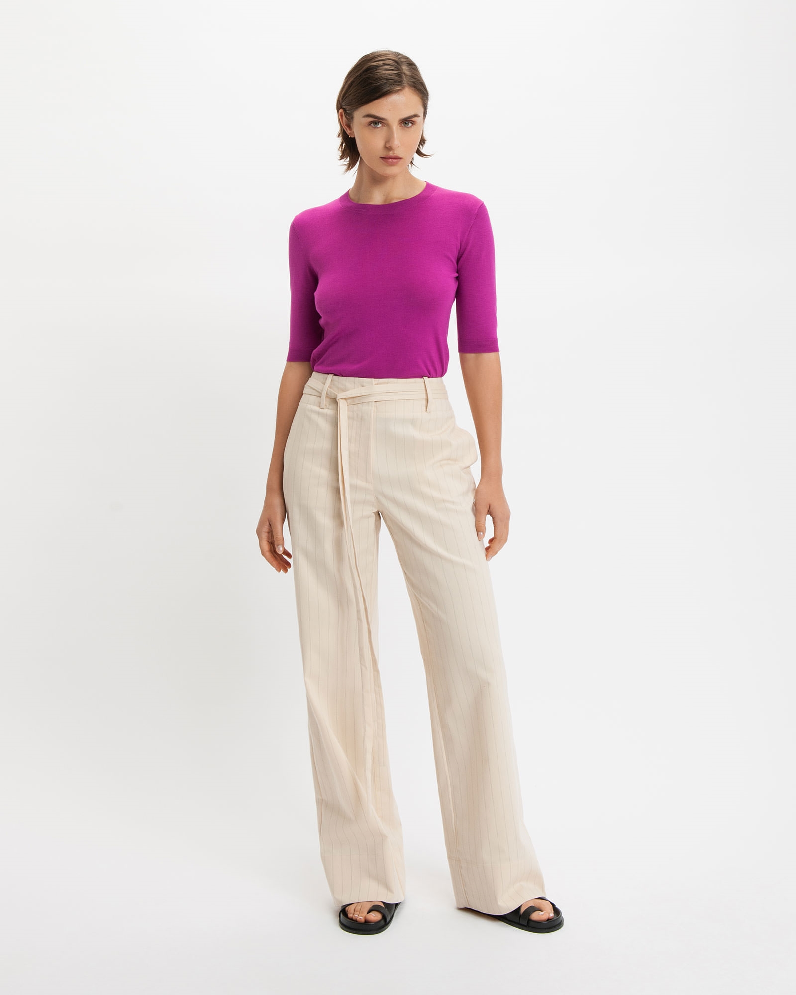 Tops and Shirts | Elbow Sleeve Round Neck Knit | 550 Fuschia