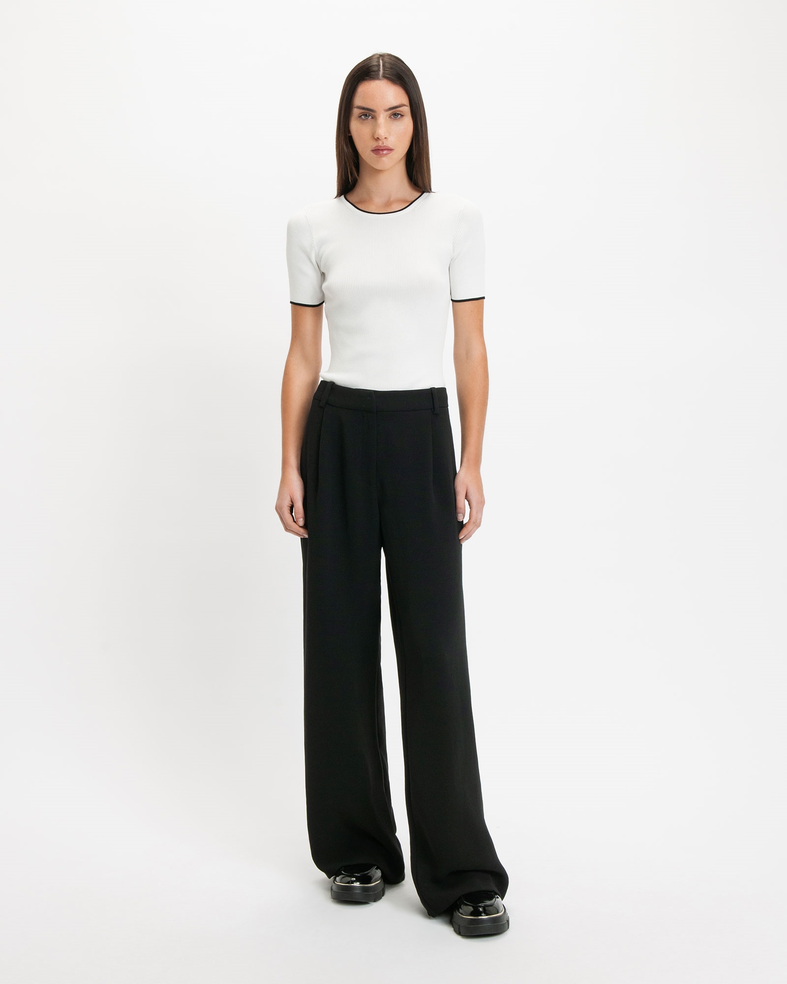 Tops and Shirts | Ribbed Contrast Trim Knit | 110 Off White