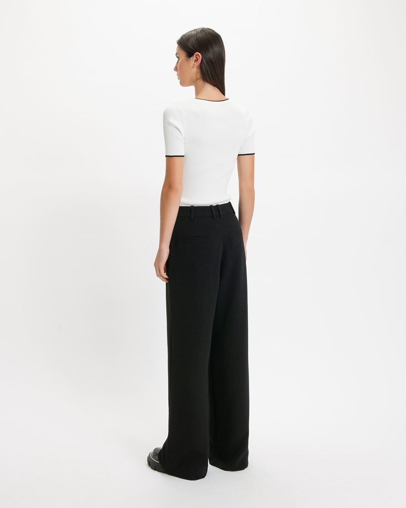 Tops and Shirts  | Ribbed Contrast Trim Knit | 110 Off White