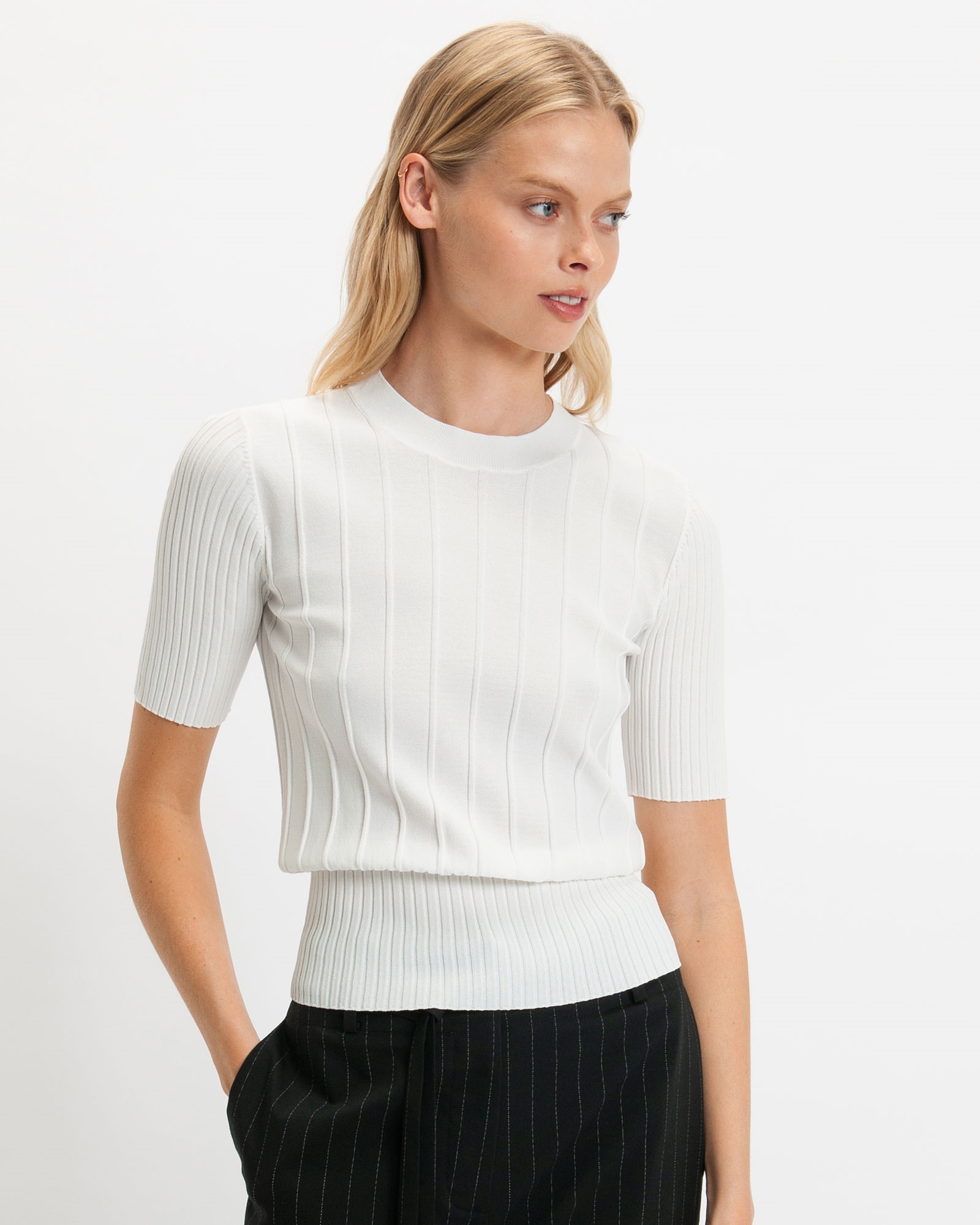 Tops and Shirts  | Multi Rib Short Sleeve Knit | 100 White