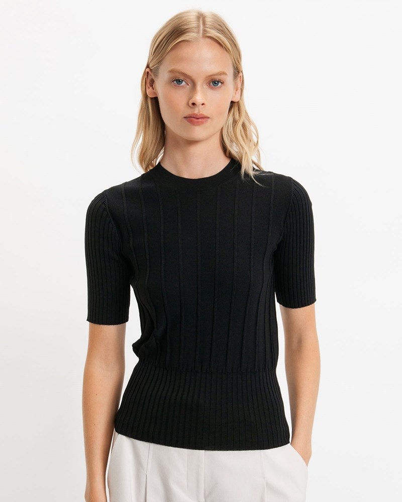 Tops and Shirts | Multi Rib Short Sleeve Knit | 990 Black