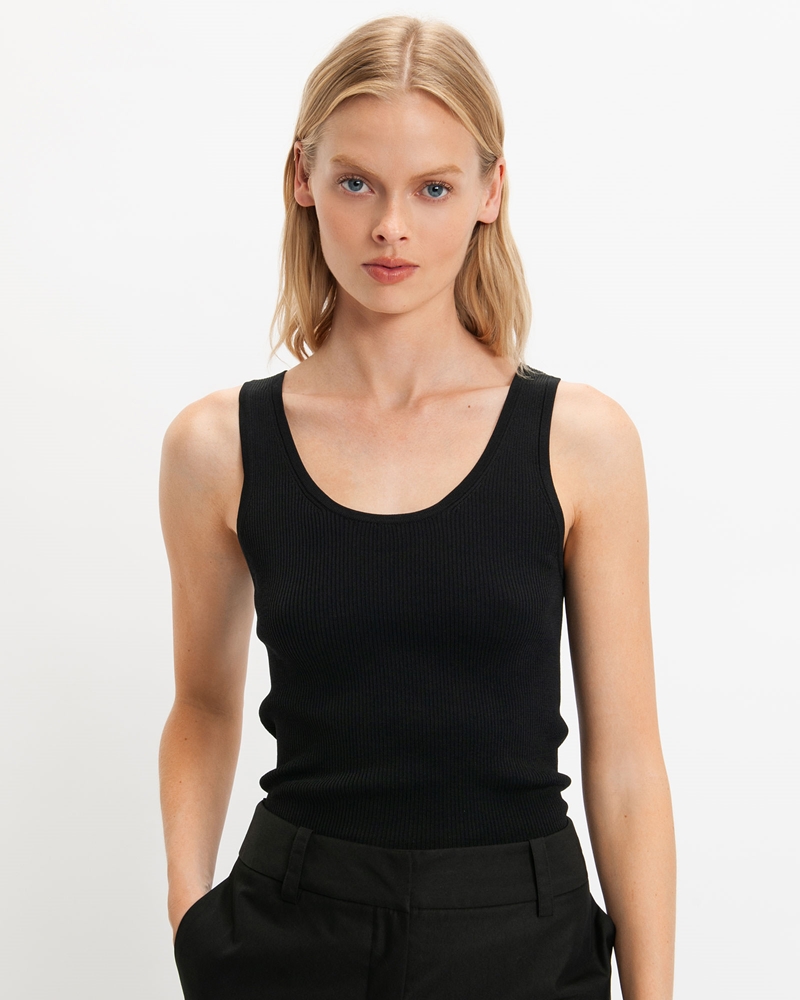 Tops and Shirts | Scoop Neck Ribbed Knit Tank | 990 Black