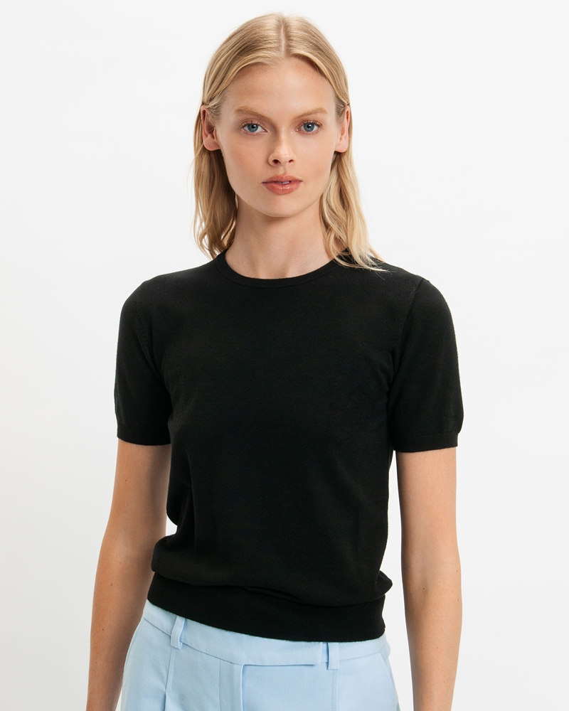 Tops and Shirts | Short Sleeve Round Neck Knit | 990 Black