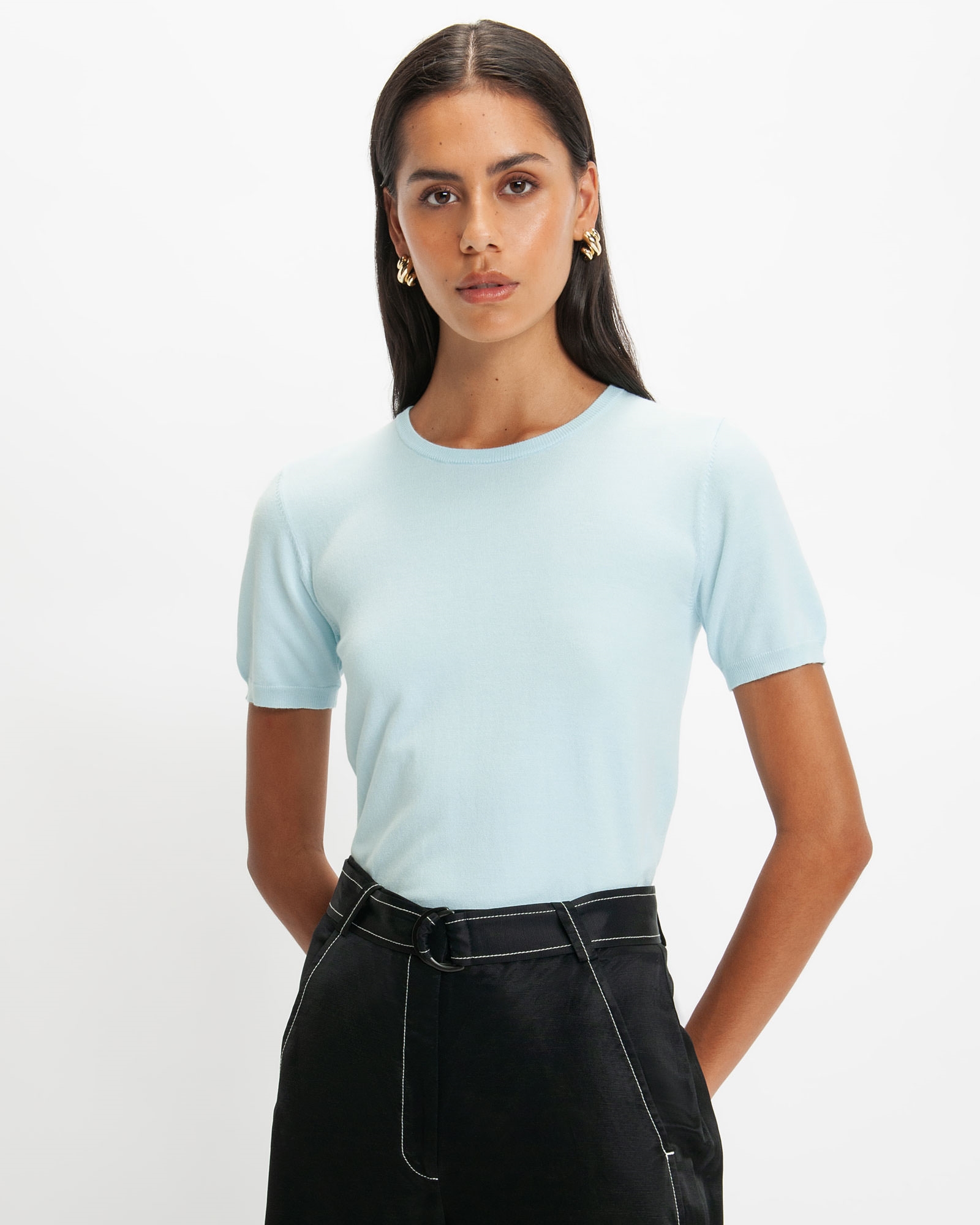 Tops and Shirts | Short Sleeve Round Neck Knit | 701 Duck Egg
