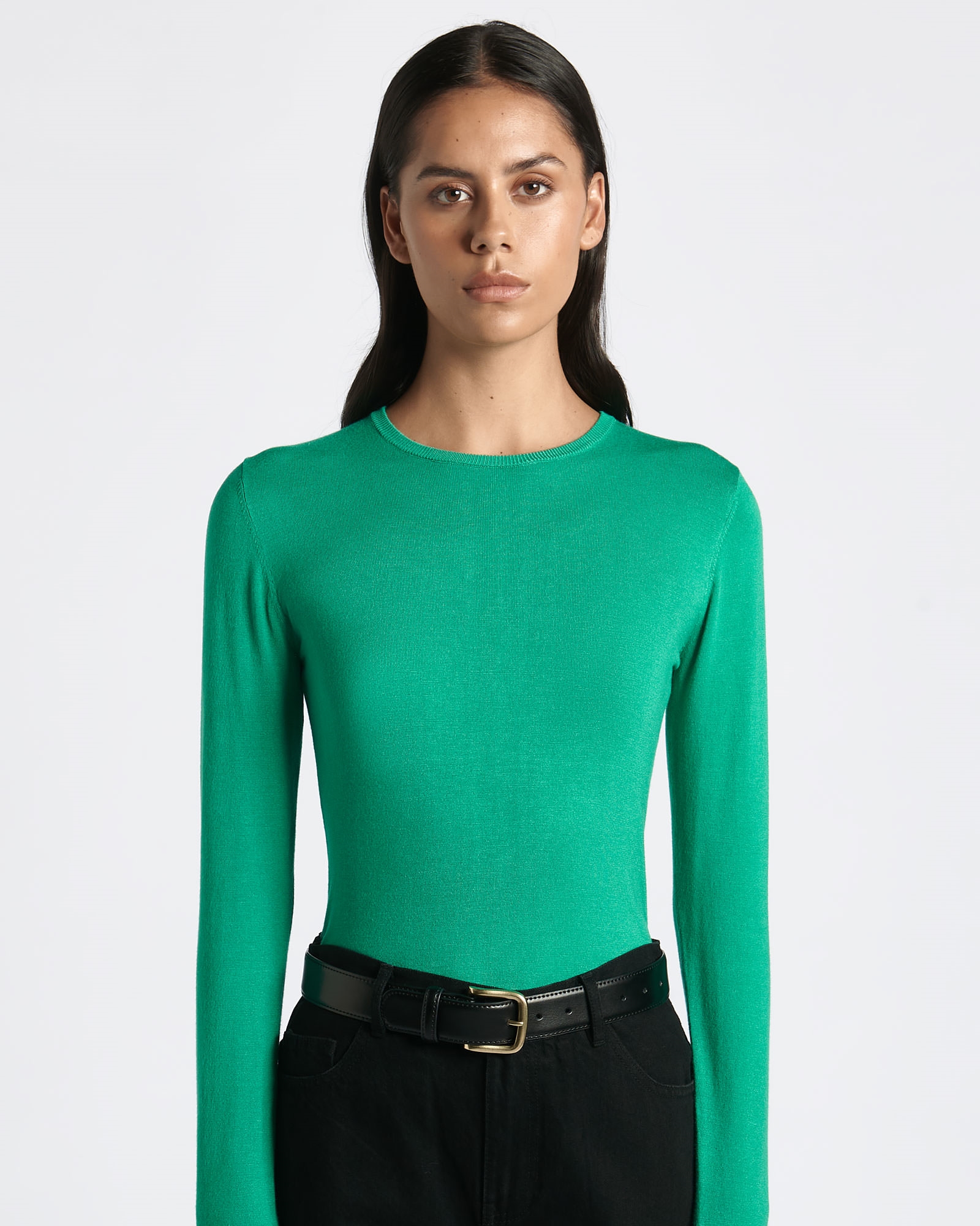 Knitwear | Long Sleeve Round Neck Knit | 335 Emerald