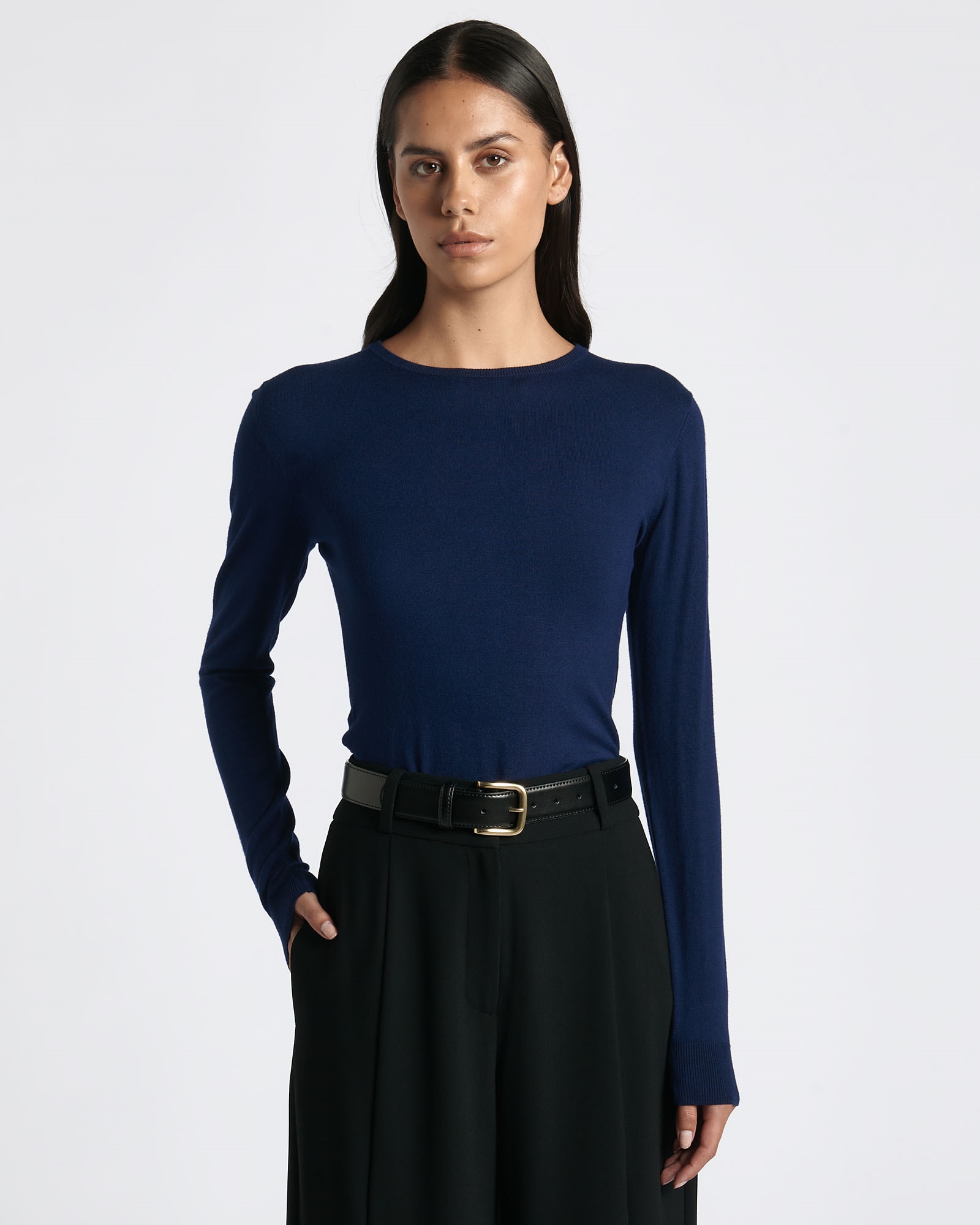 New Arrivals | Long Sleeve Round Neck Knit | 760 Navy
