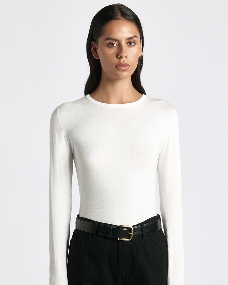 New Arrivals | Long Sleeve Round Neck Knit | 101 Winter White