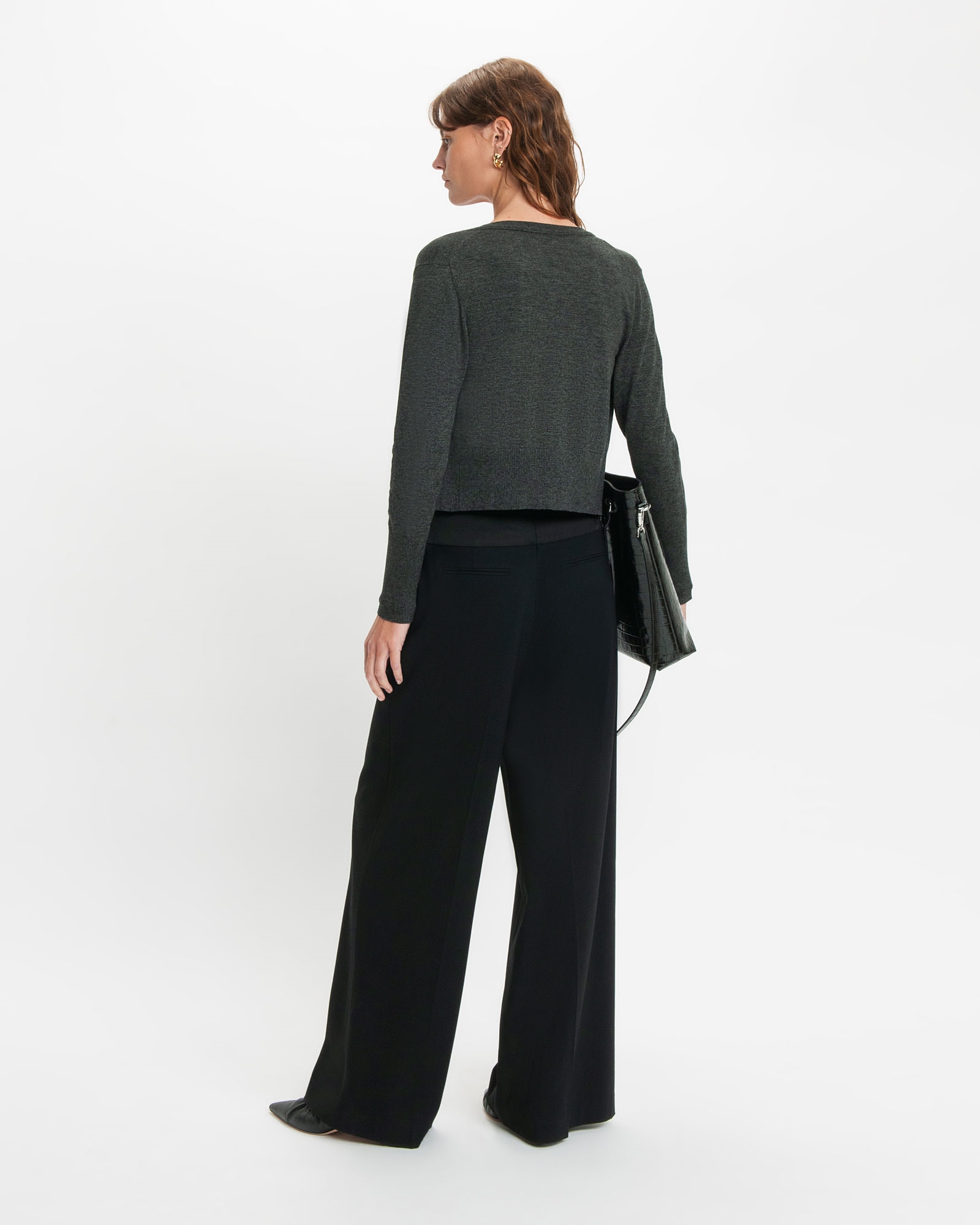 Knitwear | Cropped Round Neck Cardigan | 950 Charcoal