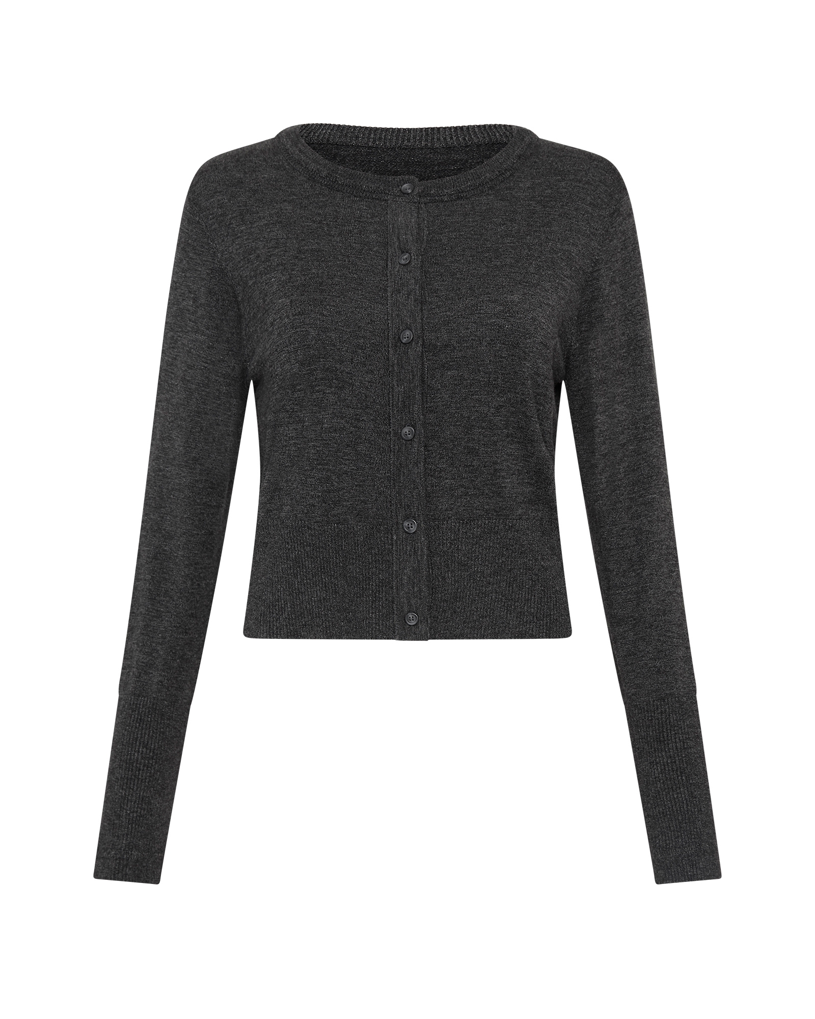 Knitwear | Cropped Round Neck Cardigan | 950 Charcoal