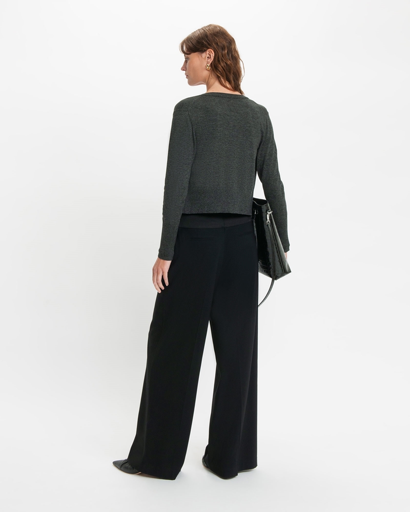 Tops and Shirts  | Cropped Round Neck Cardigan | 950 Charcoal