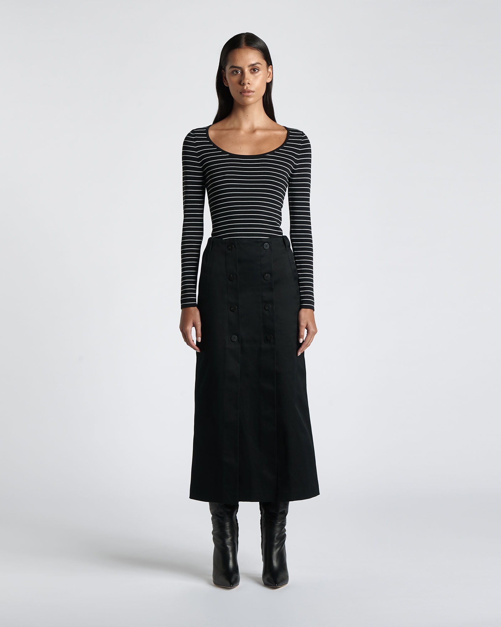 Knitwear | Striped Scoop Neck Knit Top | 990 Black