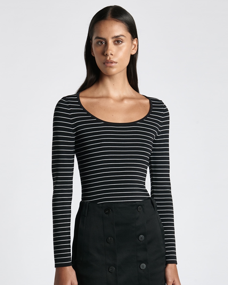 | Striped Scoop Neck Knit Top