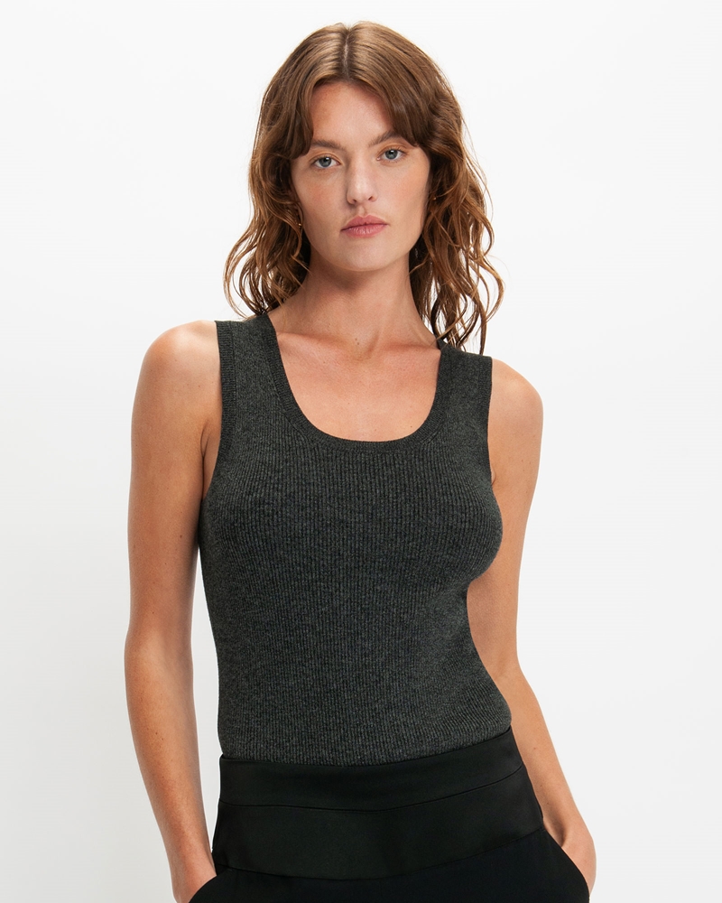 Knitwear | Scoop Neck Ribbed Tank | 950 Charcoal
