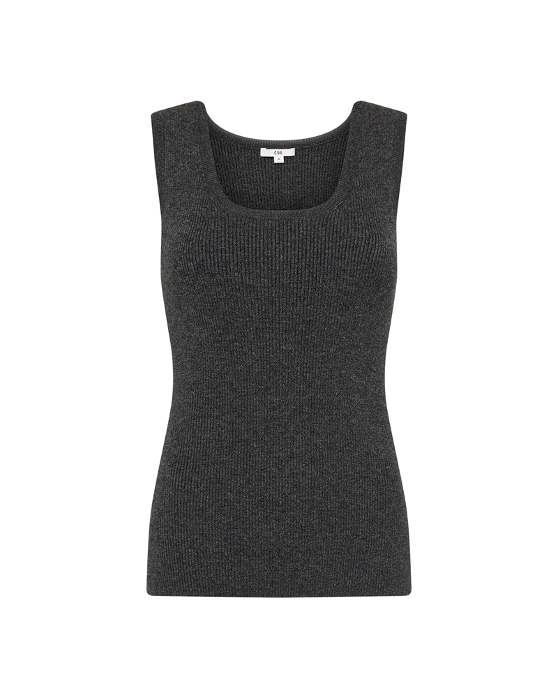 Knitwear  | Scoop Neck Ribbed Tank | 950 Charcoal