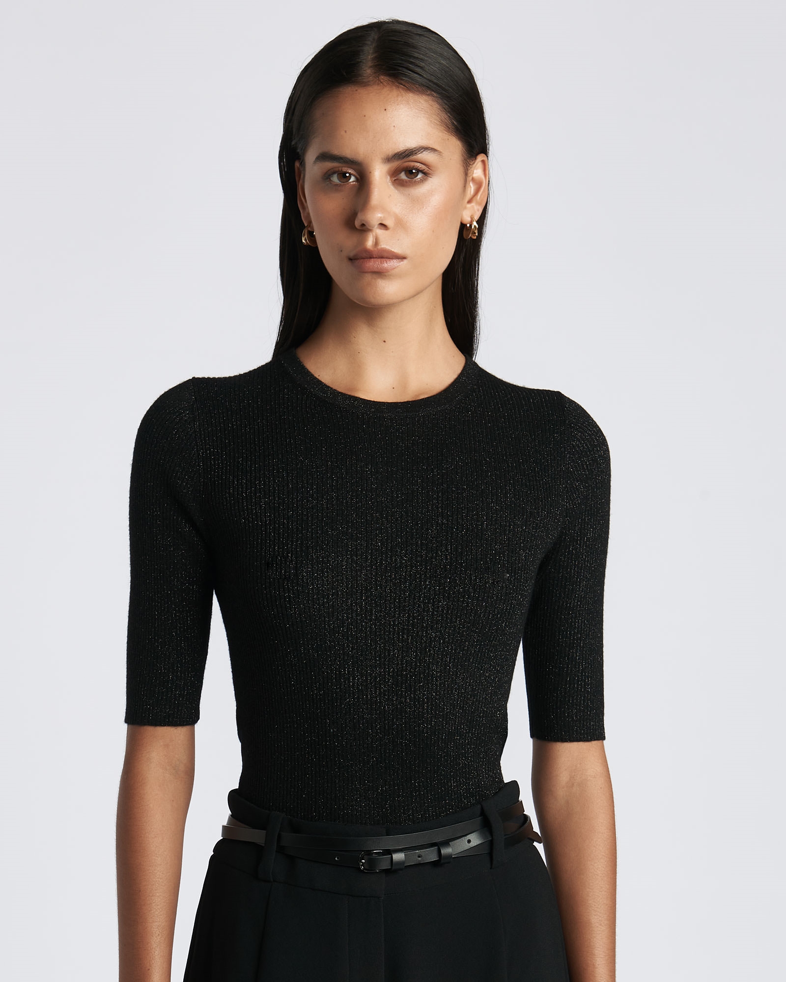Tops and Shirts  | Lurex Round Neck Ribbed Knit | 990 Black