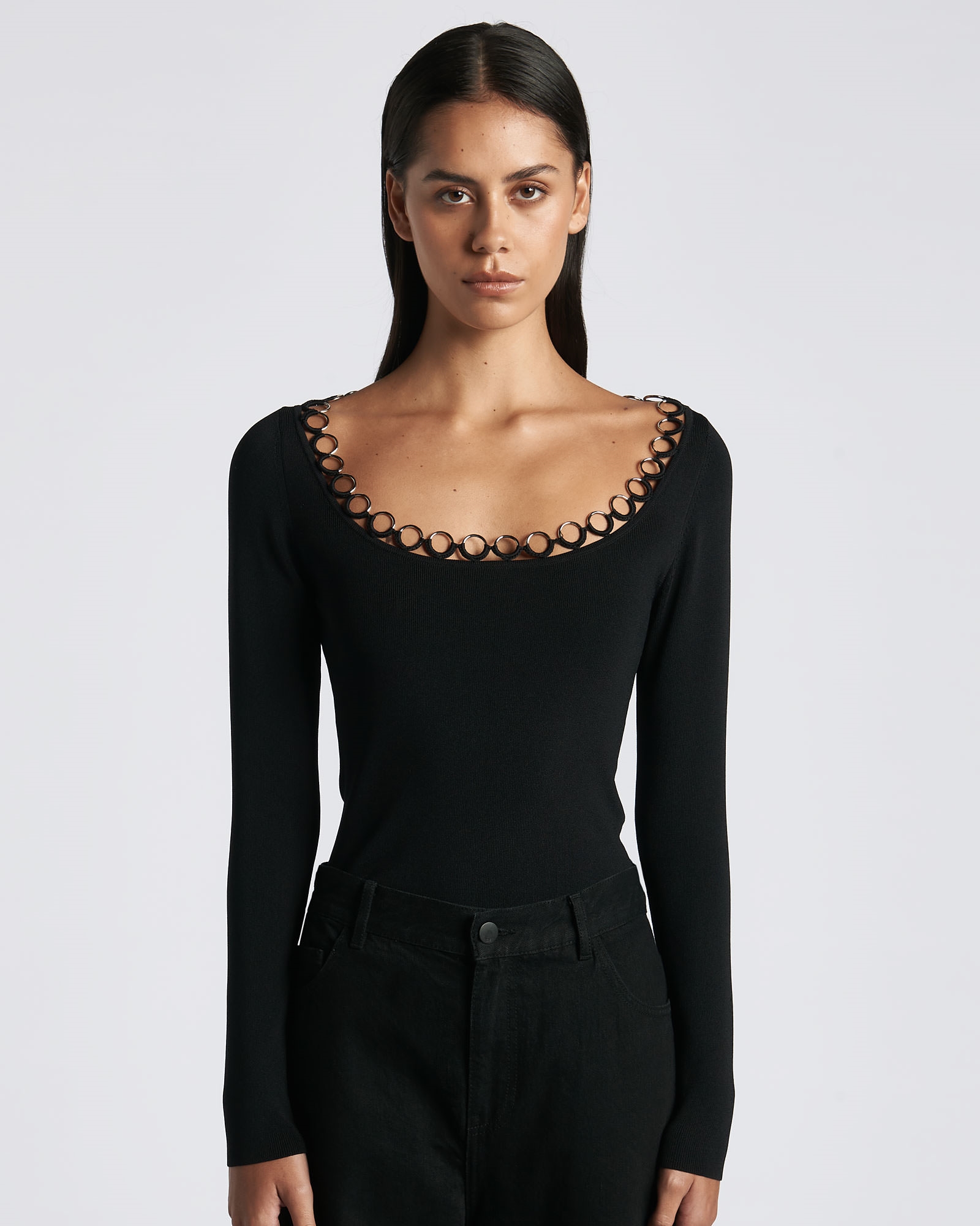 Tops and Shirts  | Crochet Ring Knit Top | 990 Black